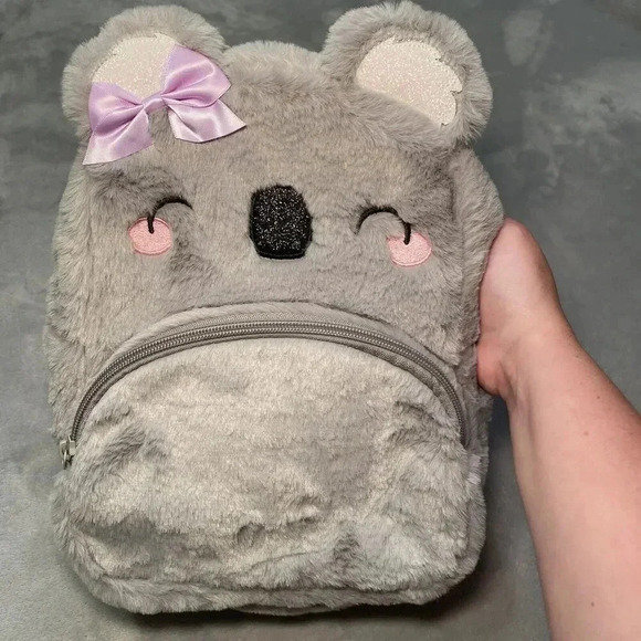 Claire's Club Furry Koala Purple Bow Mini Backpack New with Tags - Picture 1 of 5